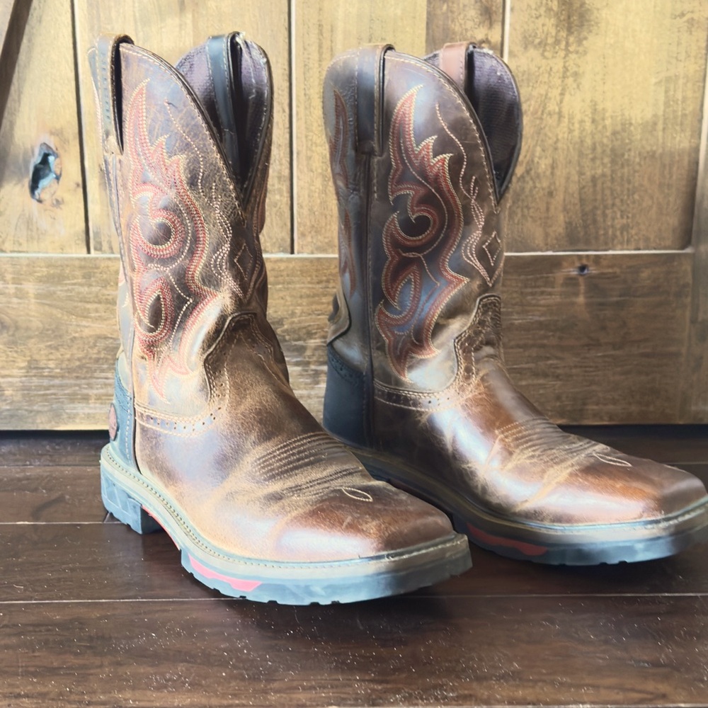 Justin Ortholite Work Boots/Brown Leather Western Boots
